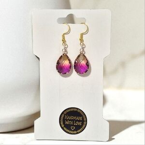 Handcrafted Elegant Ombre Glass Teardrop Earrings